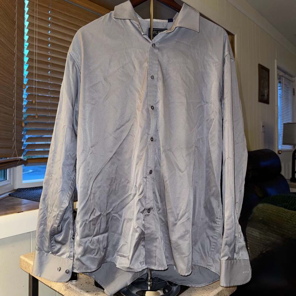 FLEX Men’s Luxury Gray Satin Dress Shirt XL | Italian Design Button-Up
